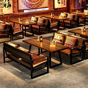 Retro Style Folk Music Bar Sofa Seating Bistro Booths Cafe Teahouse Lounge Table and Chair Sets