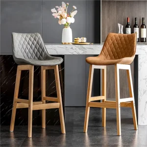 Retro Swivel Bar Stool Fabric Padded Seat Industrial Counter Chair with Solid Wood Base for Home