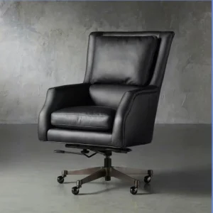 Retro Vintage Industrial Genuine Leather Executive Swivel Office Chair with Stainless Steel Base for Home Office