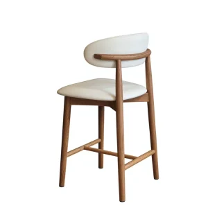Retro Vintage Style Solid Wood Bar Stool with Pedal Configuration and Backrest No Armrests Walnut Color Commercial Use