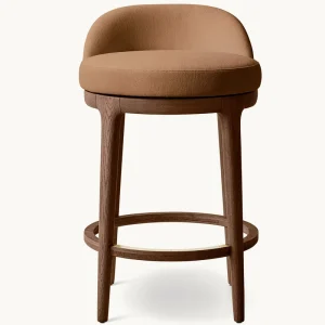 Rhoohill Custom American Style Solid Wood Leather Swivel Counter Stool Luxury Modern White Oak Linen Fabric Swivel Bar Stool