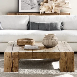 Rhoohill Customized America Style High Quality Living Room Solid Wood Rectangular Coffee Table Reclaimed Wooden Retro Tea Table
