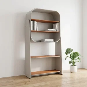 Rice White Wooden Open Bookcase Modern Display Filing Cabinet with Top Edge and Solid Wood Frame for Office Storage Cabinet