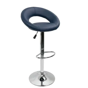 Ring Back Bar Stool Cushioned Hollow Out Seat Chrome Plated Pedestal Footrest Pneumatic Height 360 Swivel for Kitchen Pub