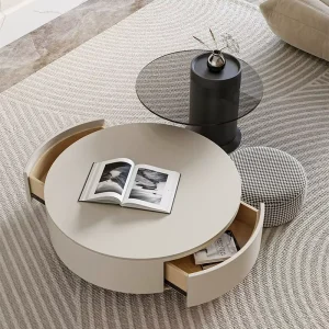 Rock Plate Metal Coffee Table Storage Space Stone Top Modern Minimalist Design for Living Room Home White Cream Small Apartment