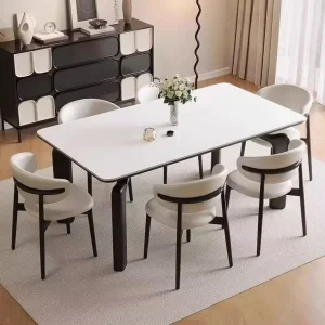 Rock Plate Wooden Dining Table Set Convertible Italian Light Luxury Modern Design for Small Apartment Chairs