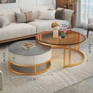 Rock Slab Coffee Table Living Room Simple Modern Small Sized Light Luxury New Marble Round Glass Tea Table