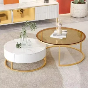Rock Slab Coffee Table Living Room Simple Modern Small sized Light Luxury New Marble Round Glass Tea Table