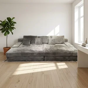 Roll Pack Vacuum Compressed Sectional Sofa Striped Corduroy Modular L Shape Living Room Compression Sofa