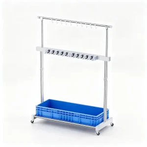 Rolling Freestanding Stainless Steel Mop Holder Wheeled Cleaning Tool Stand with Removable PP Water Receiving Tray