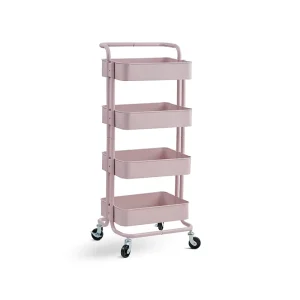 Rolling Metal Storage Cart Detachable Basket Mobile Organizer Trolley with Handrail for Home Kitchen