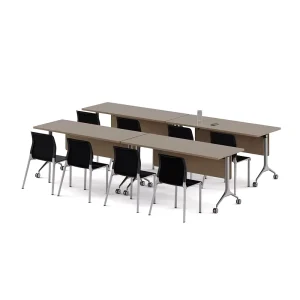 Rolling Nesting Training Table with Flip Top Foldable Wood Top Mobile Desk for Seminar Classroom and Office