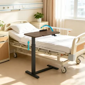 Rolling Pneumatic Metal Hospital Furniture Overbed Table with Tiltable Tray Modern Design for Patient Use in School & Bedroom