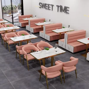 Romantic Dusty Rose Restaurant Furniture Set Elegant Pink Velvet Booth Seating for Dessert Shops Patisseries Chic Cafe Interior