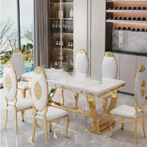 Romantic Modern Outdoor Stainless Steel Dining Table and Chair Set for Hotels Weddings Restaurants
