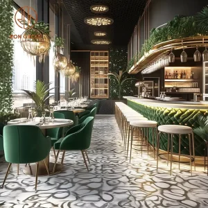 Ron Group Round Marble Table Velvet Ergonomic Chair Upholstered Bar Stools Commercial Restaurant Furniture