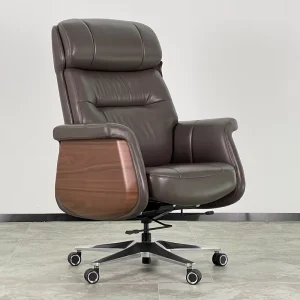 Rotatable Office Swivel Brown Leather Upholstery High Back Executive Boss Manager Chair