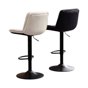Rotating Bar Stool Single Tuft Contoured Seat Matte Black Pedestal Oval Footrest Height Adjustable for Kitchen Counter Pub