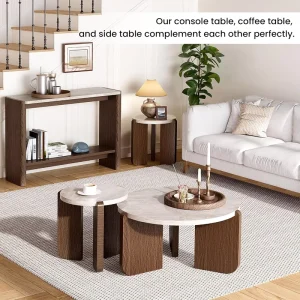 Round Coffee Table Set of 3 Round Marble Modern Living Room Table Set for Office Living Room Apartment Small Space