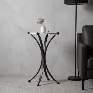 Round Marble End Table Hand Forged Iron Modern Accent Side Table Sofa Table Bedroom Nightstand Hotel Furniture OEM ODM