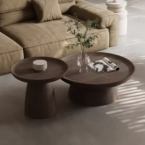 Round Oak Birch Walnut Solid Wood Designer Coffee Table Italian Style Living Room Tea Table