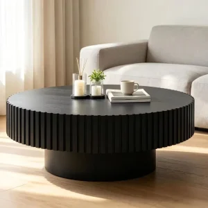 Round Oval Shaped Coffee Table with Storage Function Modern Wood Coffee Table Suitable for Small Apartment