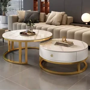 Round Sintered Stone Coffee Table Set Italian Minimalist Light Luxury Small Tea Table for Household Small Living Room