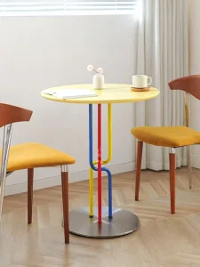 Round Wood Composite Dining Table and Chair Dining Set Multi-Purpose Cafe Bistro Negotiation Side Table for Commercial Use