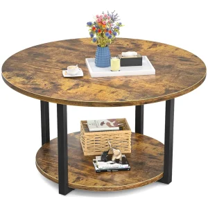 Round Wooden Modern Eco Friendly Movable 2 Tier Coffee Table and Side Table for Living Room Furniture