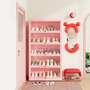Rounded Design Bedroom with Flip Door Metal Shoe Cabinet Household 5 tier Dust proof Steel Shoe Rack