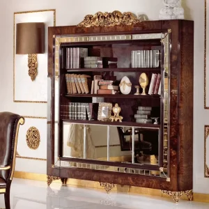 Royal Elegant Office Bookshelf Wooden Carved Gold Luxury Office Bookcase Furniture Large Capacity for Home