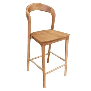 Rubber Wood Solid Wood Counter Height Bar Stool With Curved Backrest