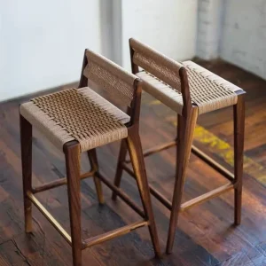 Runwood Modern European Rope woven Bar Stool for Dining Kitchen Commercial Use Home Island Chair