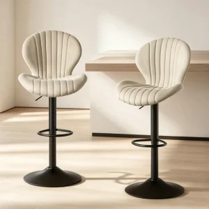 Runwoodmodern Steady Height Adjustable Bar Stool Ergonomic Design Swivel Kitchen Counter Chair Soft Fabric Rebound Sponge