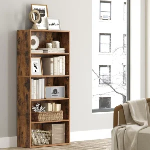 Rustic American Style 6 Tier Open Bookshelf Narrow Vertical Storage Cabinet Space Saving Display Shelf for Home Office Bedroom