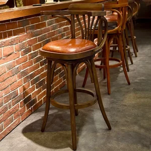 Rustic Cafe Bistro High bar Stool Commercial Solid Wood Arm Bar Chair with Footrest