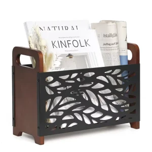 Rustic Farmhouse Black Books Organizer Newspapers Storage Basket Magazine Rack Floor Documents File Holder