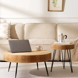 Rustic Style Solid Wood Coffee Table Modern Metal Leg Design Eco Friendly Durable Living Room Furniture
