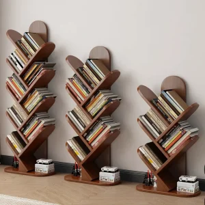 Rustic Wooden Bookshelves Decor Book Stand Rack Shelf Design for Home Living Room or Hotel Furniture Use