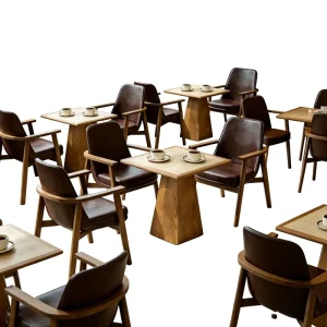 Rustic-style New Chinese-style PU Material Restaurant Furniture Tea Coffee Shop Sofa and Table Chair Set