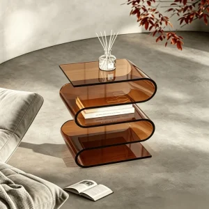 S Shaped Acrylic Coffee Table Magazine Holder Bookshelf Living Room Sofa Corner Table Bedroom Storage Home Decoration