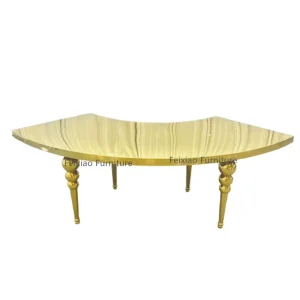 S Shaped Serpentine Gold Metal Leg and Top Table Luxury Hotel Dining Table for Wedding