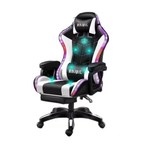 SGY Industrial PU Leather Gaming Chair Stainless Steel Frame Nylon Base Reclining Lift RGB LED Lights 360 Degree Swivel