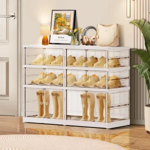 SHENGHOO Modern 3 Tier Foldable Plastic Shoe Rack Cabinet Integrated Storage Box for Living Room Home Furniture (24 35 Pairs