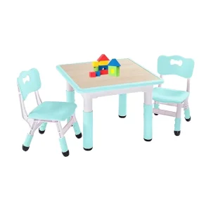 SINKIPA Student Table 2 Chairs Set Durable Height Adjustable Easy Wipe Plastic Cute Modern Design CPC CE Approved Green School