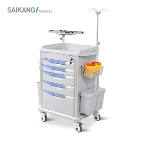 SK ET75077A Hospital Emergency Medical Trolley ABS Drugs Service Cart with 4 Castors EN60601 CE ISO Certified