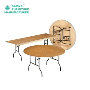 SK ZDZ F003 Sophisticated Round Folding Wood Table 48in for Luxurious Outdoor Events and Hotel Banquets