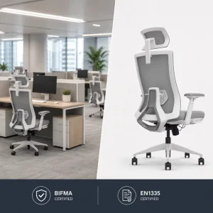 SK9 White High Back Ergonomic Office Chairs with Adjustable Headrest and Lumbar Support Ice Silk Fabric Chair