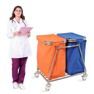 SKH040 1 Waterproof Stainless Steel Metal Hotel Hospital Laundry Trolley Modern Design Hamper Trolley