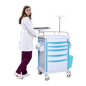 SKR ET625 ABS 5 Drawers Hospital Patient Anaesthesia Medical Drug Emergency Trolley Computer Cart Function